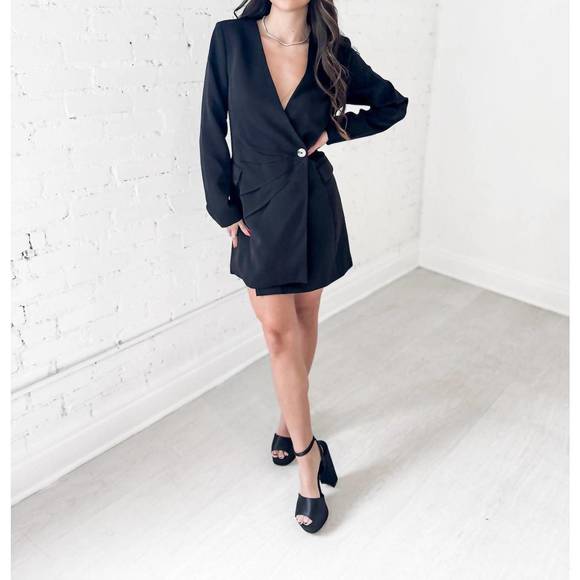 Stefani Asymmetrical Blazer Dress in Black main image 1